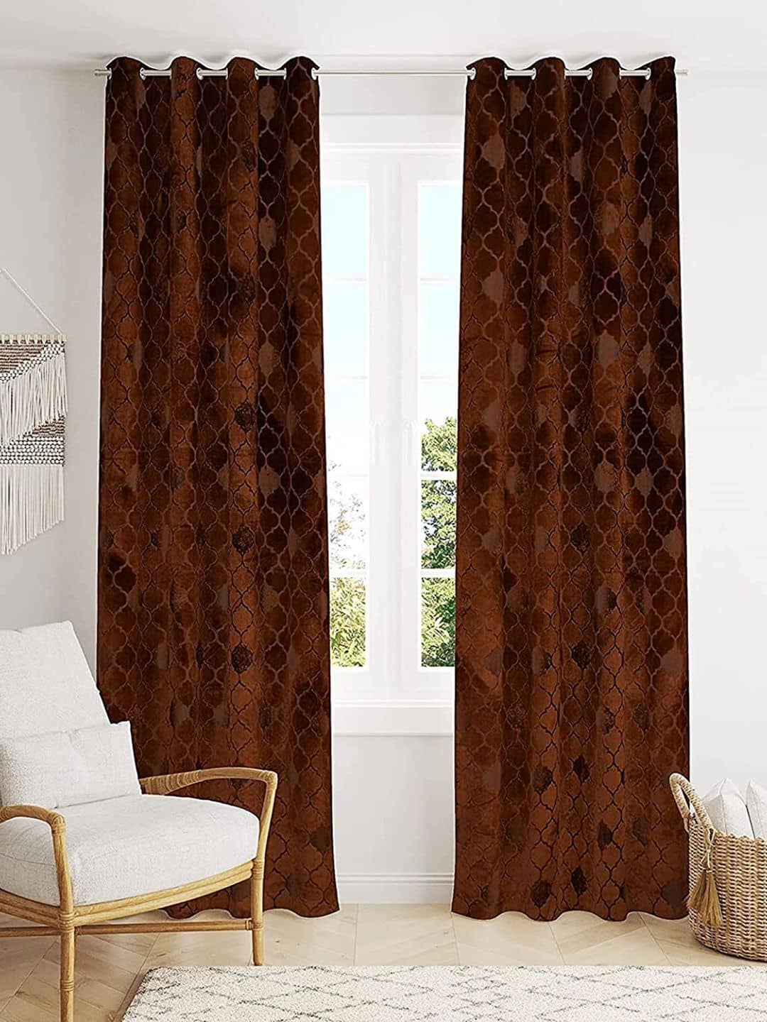 Kraftiq Homes Abstract Room Darkening Eyelet Curtain 5 ft ( Pack of 2 ) - Brown