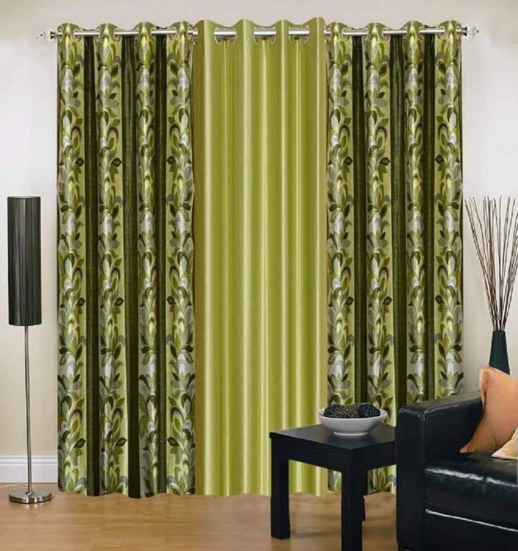 Kraftiq Homes Abstract Semi-Transparent Eyelet Curtain 5 ft ( Pack of 3 ) - Green Kraftiq Homes Abstract Semi-Transparent Eyelet Curtain 5 ft ( Pack of 3 ) - Green