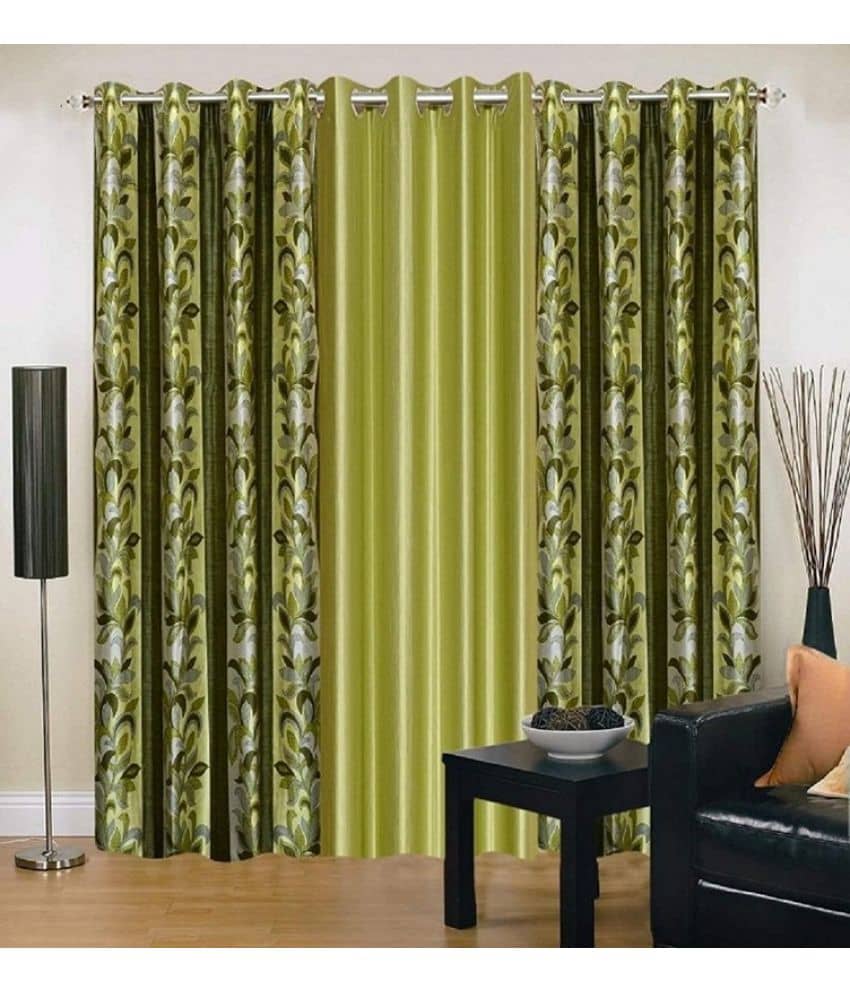Kraftiq Homes Abstract Semi-Transparent Eyelet Curtain 9 ft ( Pack of 3 ) - Green