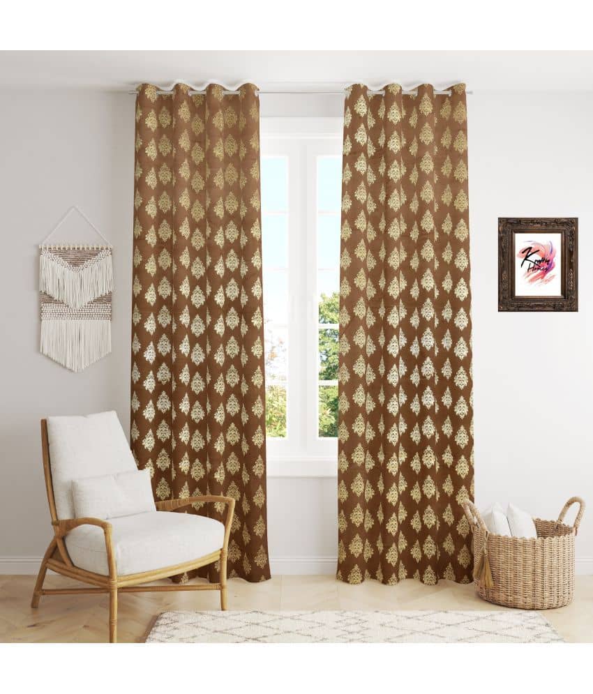 Kraftiq Homes Floral Room Darkening Eyelet Curtain 9 ft ( Pack of 2 ) - Brown