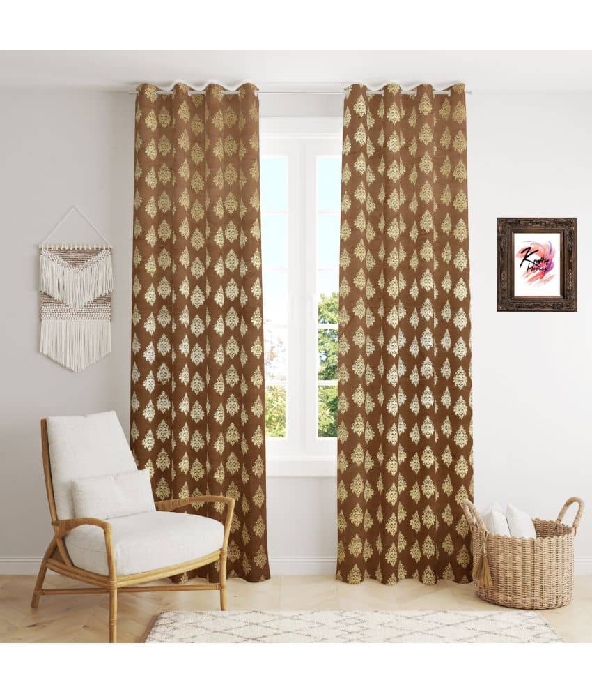 Kraftiq Homes Floral Room Darkening Eyelet Curtain 9 ft ( Pack of 2 ) - Brown