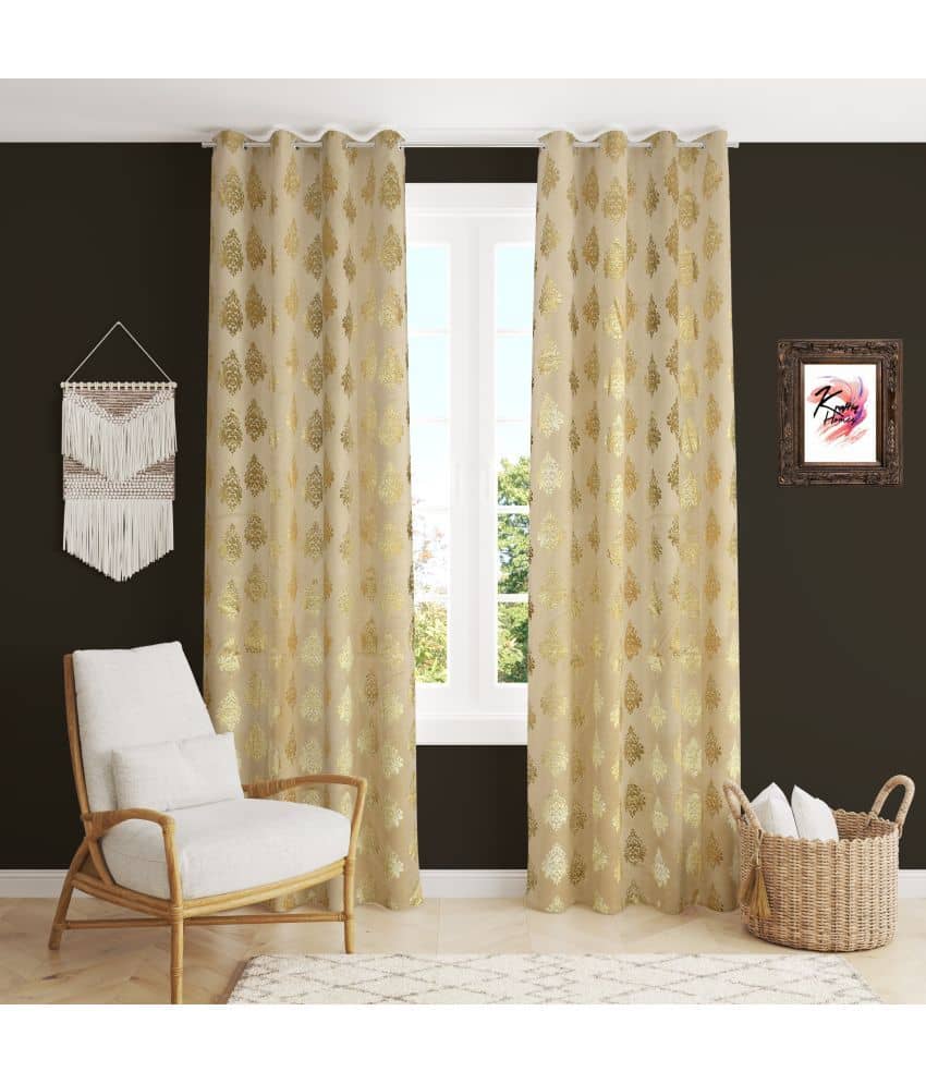 Kraftiq Homes Floral Room Darkening Eyelet Curtain 7 ft ( Pack of 2 ) - Cream