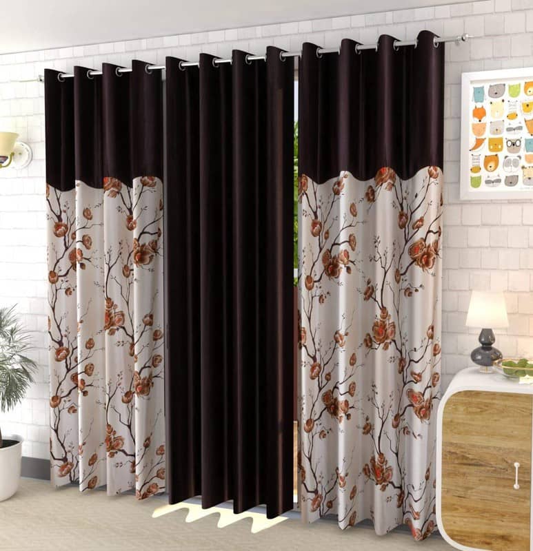 Kraftiq Homes Floral Semi-Transparent Eyelet Curtain 5 ft ( Pack of 3 ) - Brown