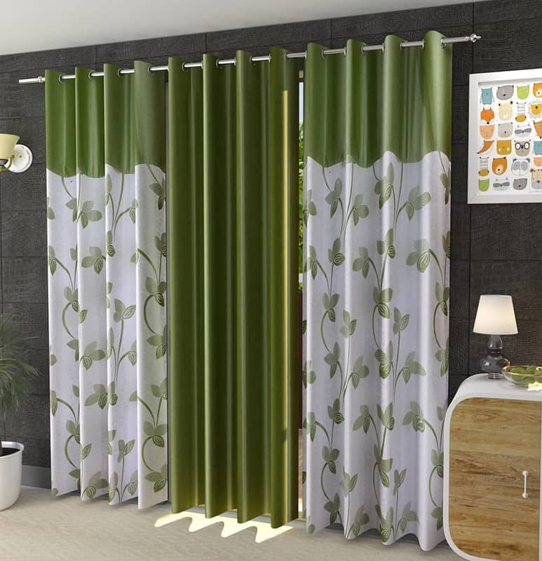 Kraftiq Homes Floral Semi-Transparent Eyelet Curtain 9 ft ( Pack of 3 ) - Sea Green