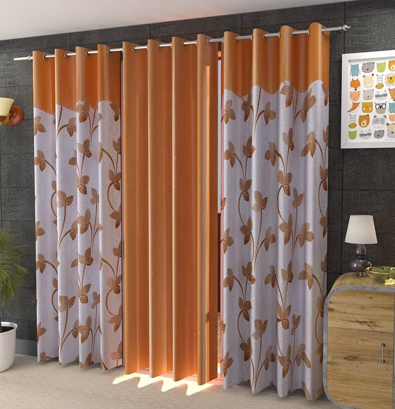 Kraftiq Homes Floral Semi-Transparent Eyelet Curtain 5 ft ( Pack of 3 ) - Gold