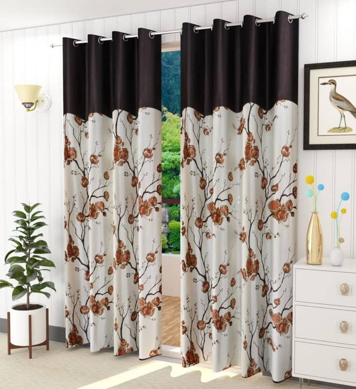 Kraftiq Homes Floral Semi-Transparent Eyelet Curtain 5 ft ( Pack of 2 ) - Brown