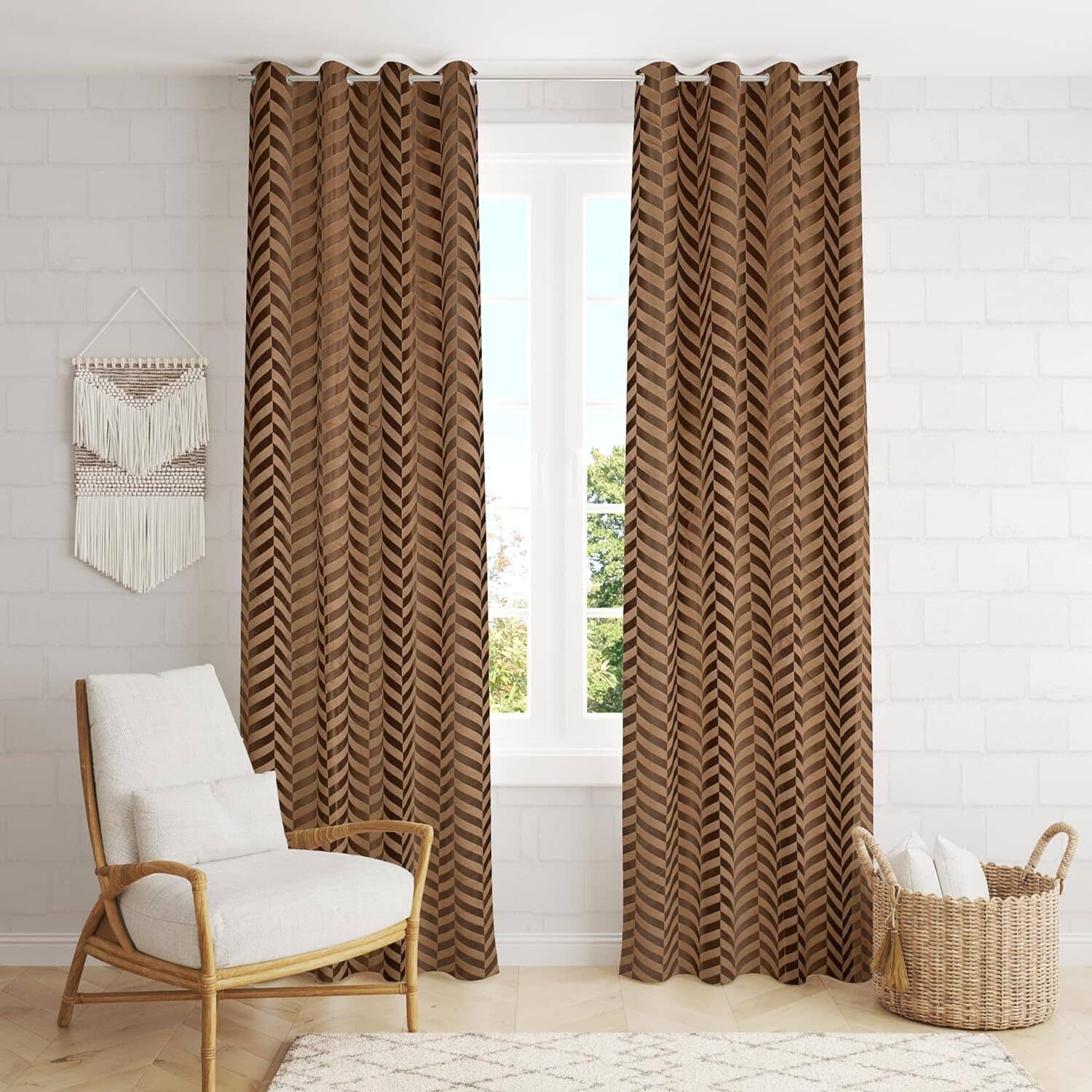 Kraftiq Homes Geometric Room Darkening Eyelet Curtain 9 ft ( Pack of 2 ) - Brown