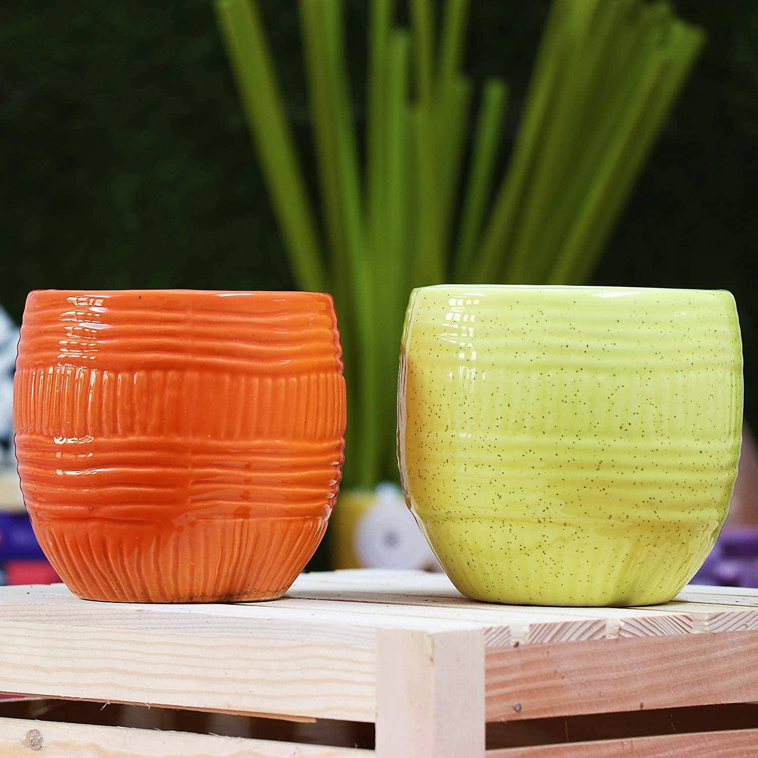     			Leafy Tales Yellow Ceramic Ceramic Planters ( Pack of 1 )