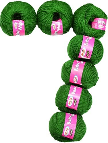M.G ENTERPRISE 100% Acrylic Wool Leaf Green 7 Pc Baby Wool 4 ply Wool Ball Hand Knitting Wool/Art Craft Soft Fingering Crochet Hook Yarn-CC Art-GE