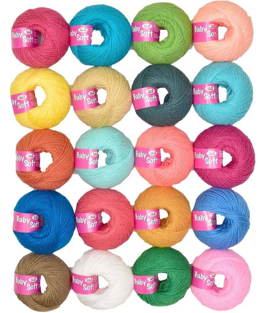     			M.G ENTERPRISE 100% Acrylic Wool White (Pack of 20) Baby Soft Wool Ball Hand Knitting Wool/Art Craft Soft Fingering Crochet Hook Yarn, Needle Knitting Yarn Thread Dyed … -C