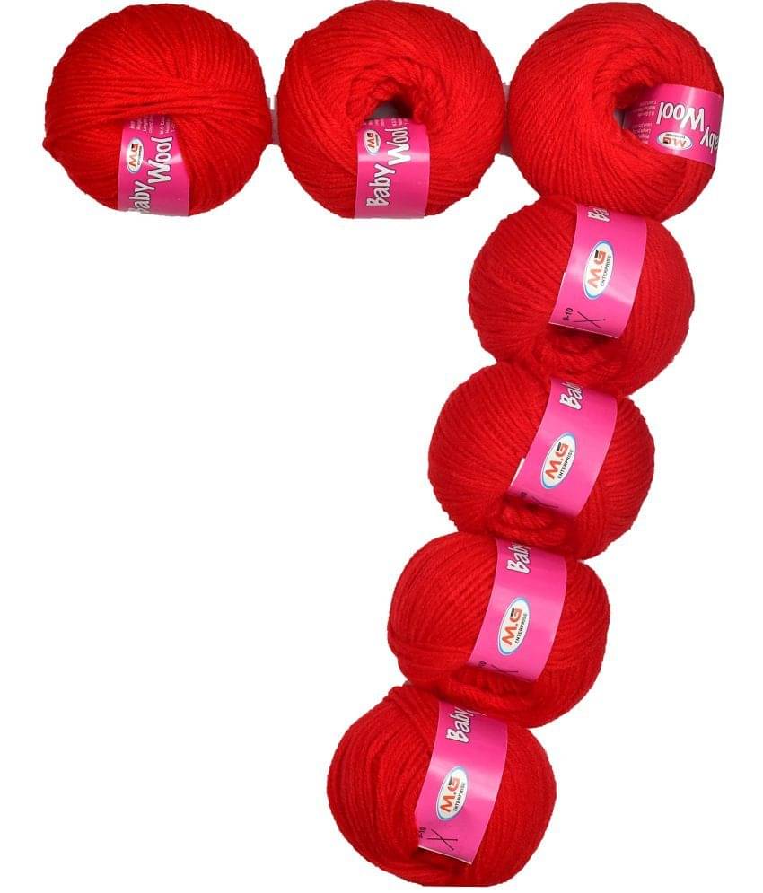     			M.G ENTERPRISE 100% Acrylic Wool Candy Red 7 Pc Baby Wool 4 ply Wool Ball Hand Knitting Wool/Art Craft Soft Fingering Crochet Hook Yarn-MC Art-GJ