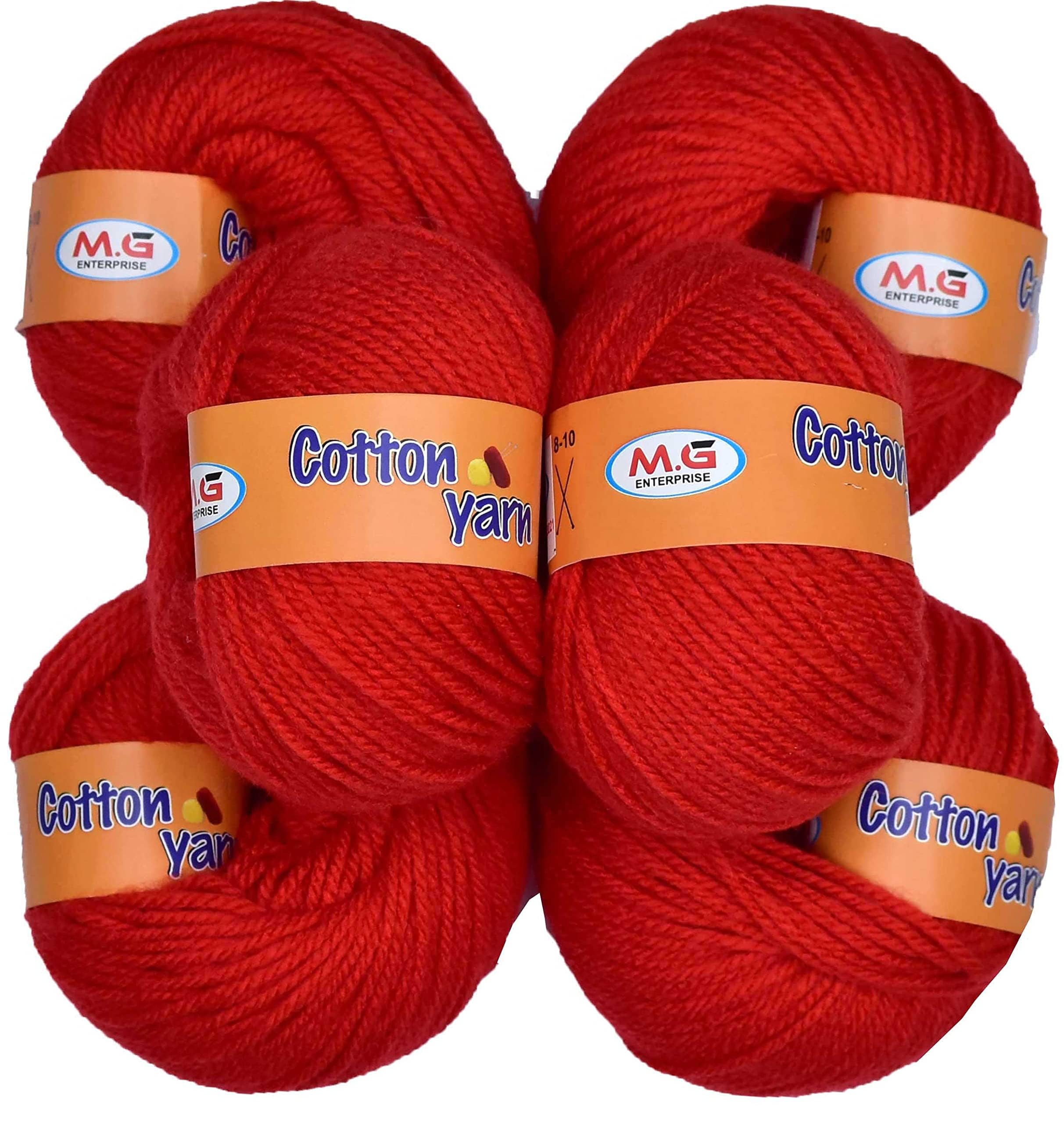 M.G ENTERPRISE Cotton Yarn Light Red (6 pc) Cotton Yarn 4 ply Wool Ball Hand Knitting Wool/Art Craft Soft Fingering Crochet Hook Yarn, Needle Knitting Yarn Thread Dyed