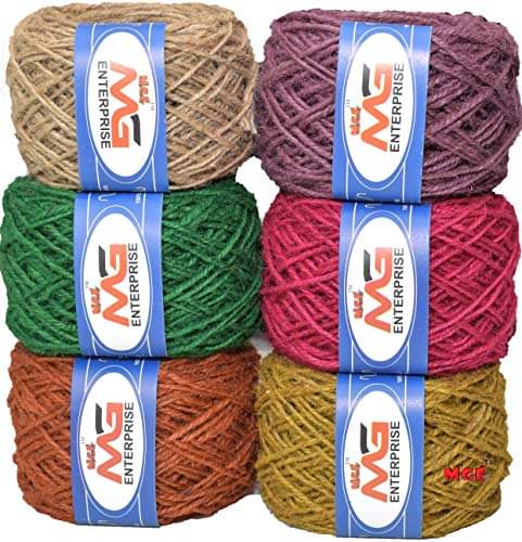    			M.G ENTERPRISE Jute Combo Jute5 Colour Exclusive Twine Ball Threads String Rope 3 Ply 150 m (6 Colours / 25 m Each) for Creative Decoration