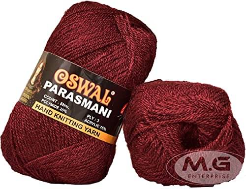     			M.G ENTERPRISE Os wal 3 Ply Knitting Yarn Wool, Mehroon 200 gm Best Used with Knitting Needles, Crochet Needles Wool Yarn for Knitting Os wal-G