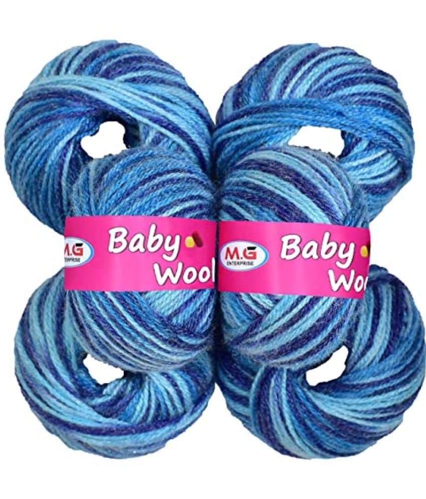 M.G ENTERRPISE Kintting Yarn 100% Acrylic Wool Multi Azure (6 pc) Baby Wool 4 ply Wool Ball Hand Knitting Wool/Art Craft Soft Fingering Crochet Hook Yarn, Needle Knitting Yarn Thread Dyed