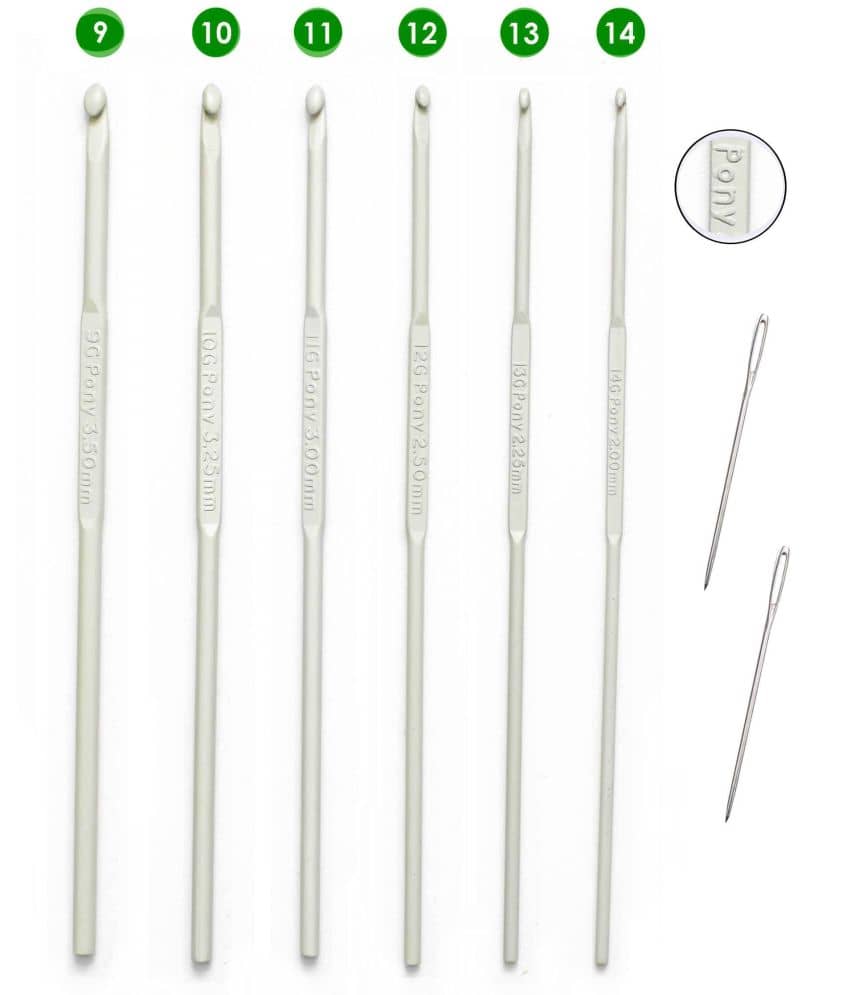M.G Enterprise Pony Aluminum Crochet Hook Knitting Needles for Sewing Craft Set of 6- Number 9,10,11,12,13,14