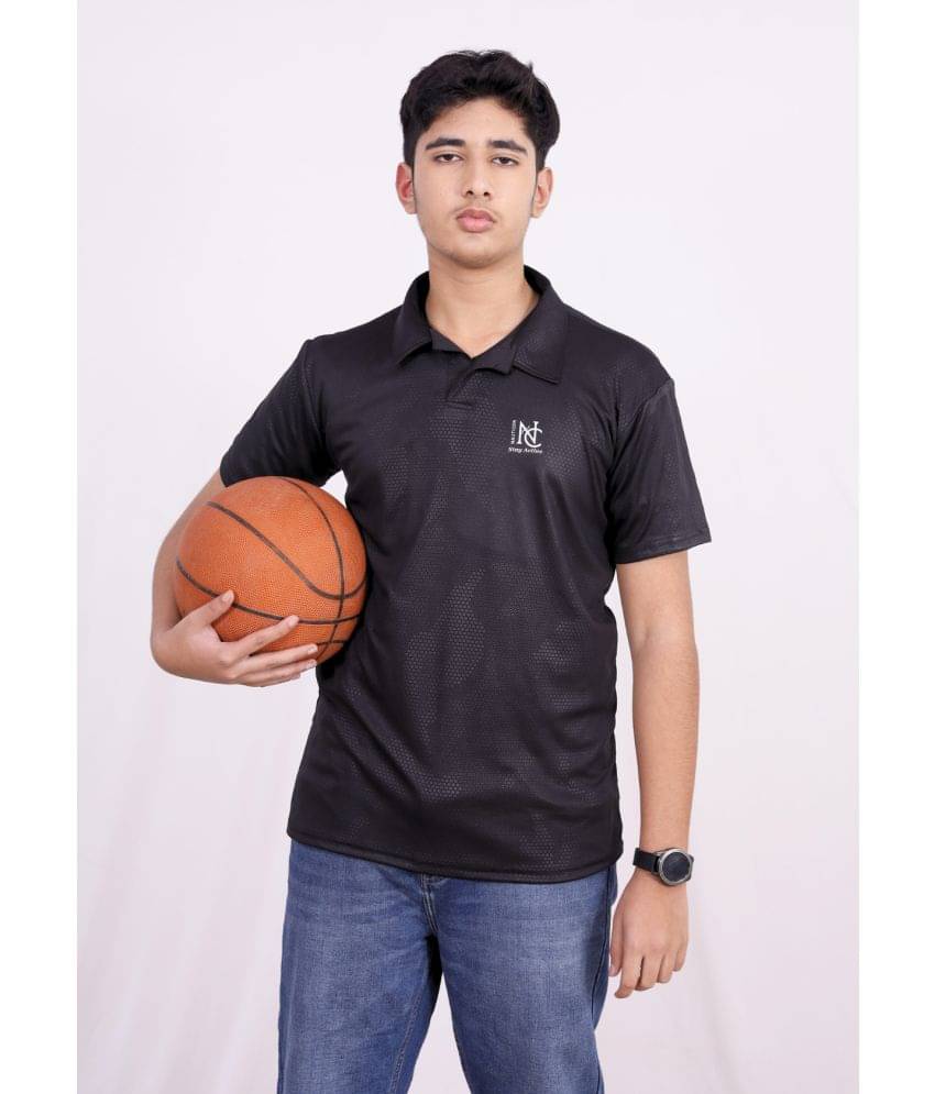     			NAUTICON Pack of 1 Polyester Regular Fit Self Design Half Sleeves Men's Polo T Shirt ( Black )