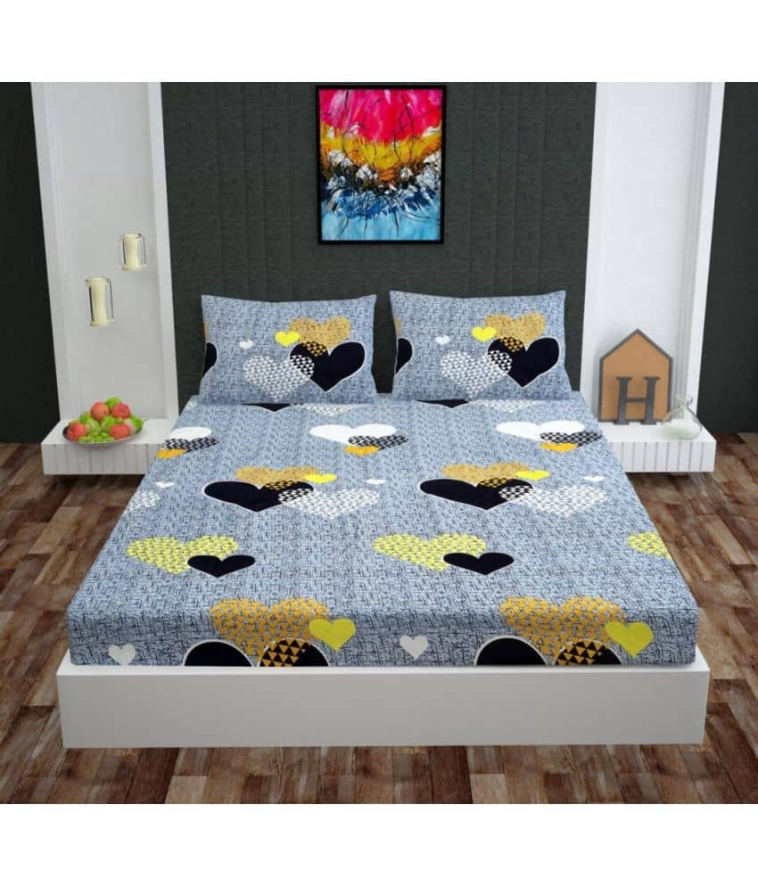Neekshaa Cotton Abstract Fitted Fitted bedsheet with 2 Pillow Covers ( Double Bed ) - Gray