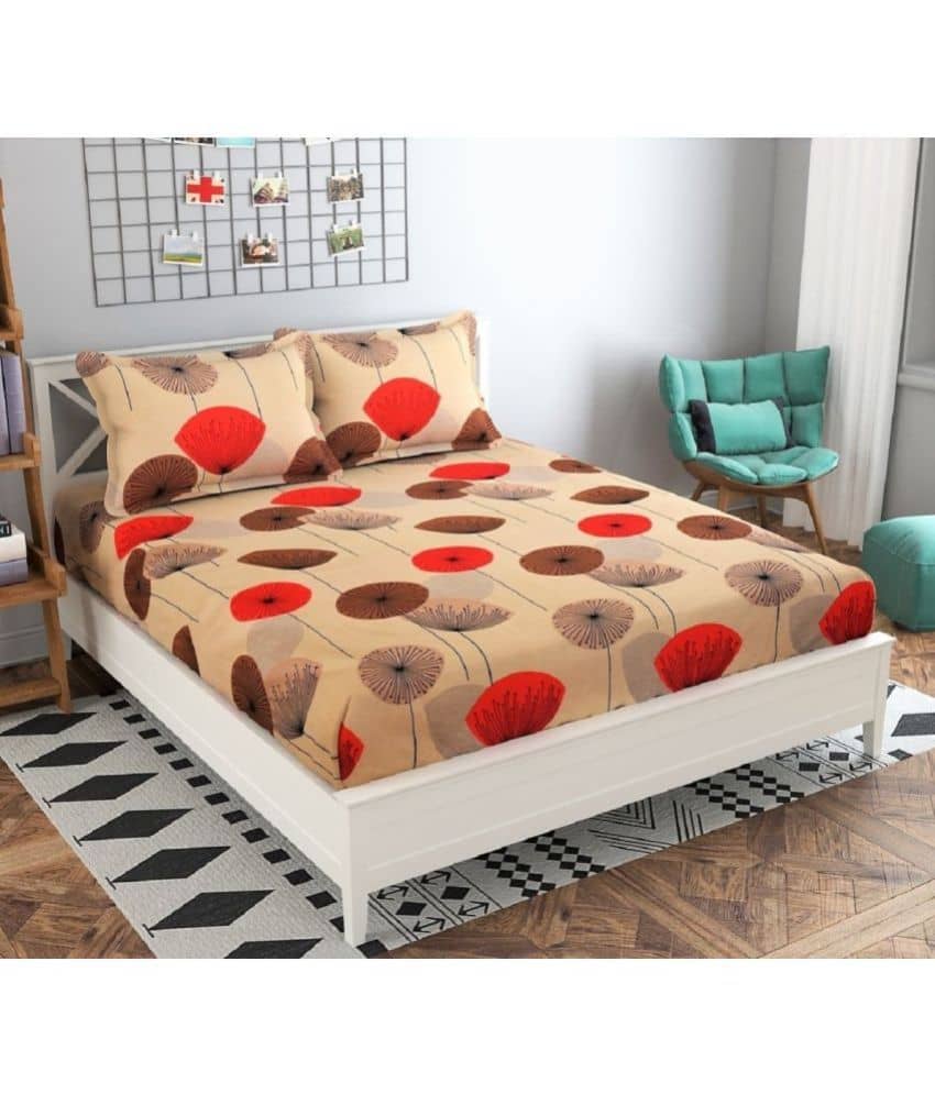 Neekshaa Cotton Floral Fitted Fitted bedsheet with 2 Pillow Covers ( Double Bed ) - Yellow