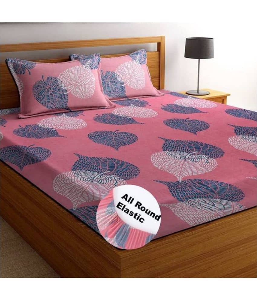 Neekshaa Cotton Floral Fitted Fitted bedsheet with 2 Pillow Covers ( Double Bed ) - Pink