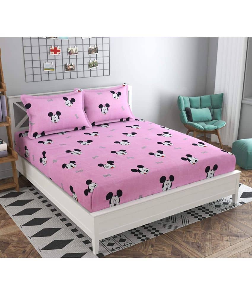 Neekshaa Cotton Humor & Comic Fitted Fitted bedsheet with 2 Pillow Covers ( Double Bed ) - Pink
