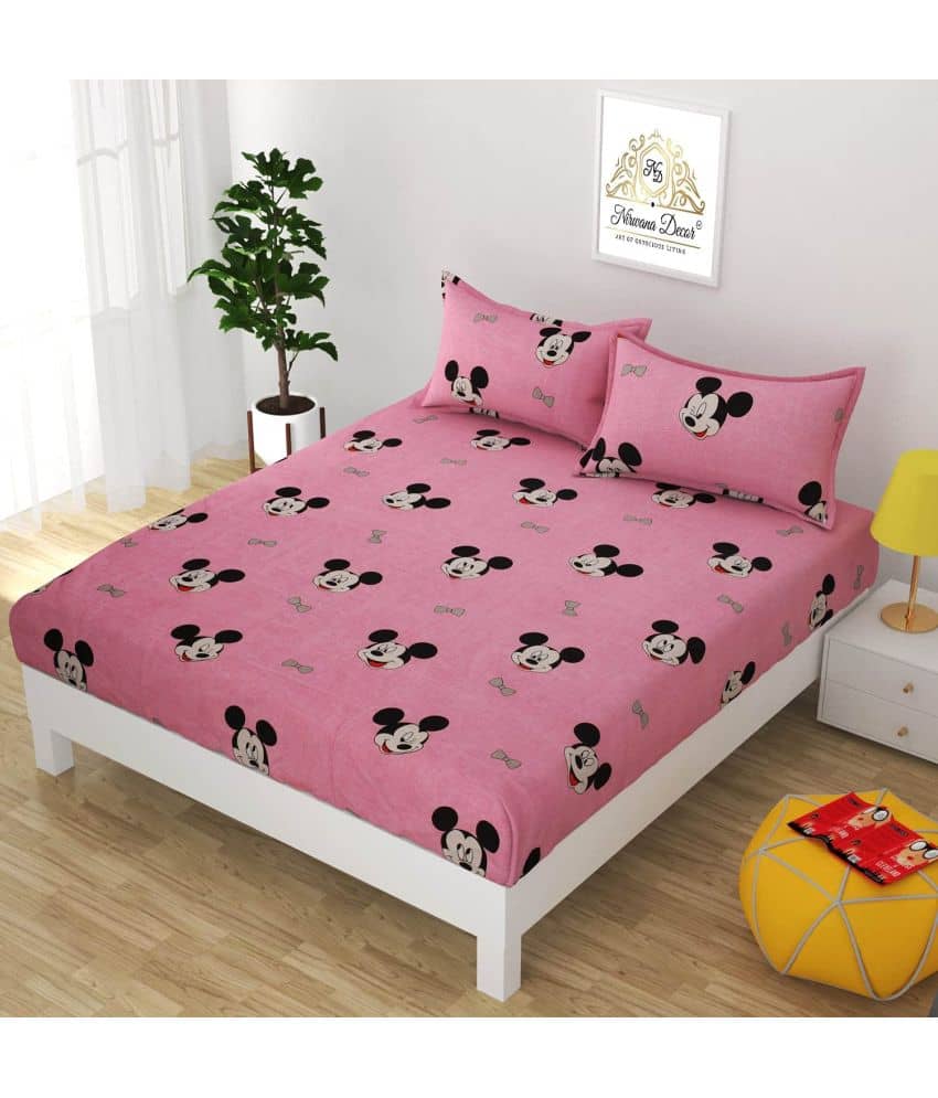 Neekshaa Cotton Humor & Comic Fitted Fitted bedsheet with 2 Pillow Covers ( Double Bed ) - Pink