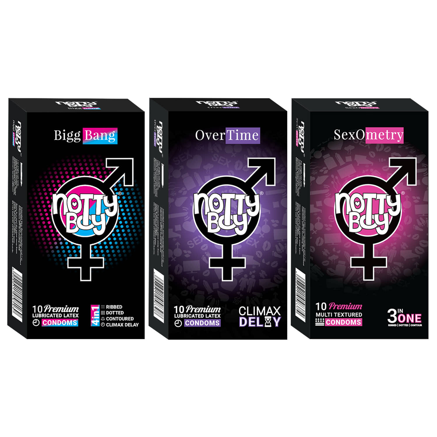 NottyBoy Assorted Pack Ribs, Dots, Contoured, Extra Delay and Extra Time Condoms - 30 Pcs