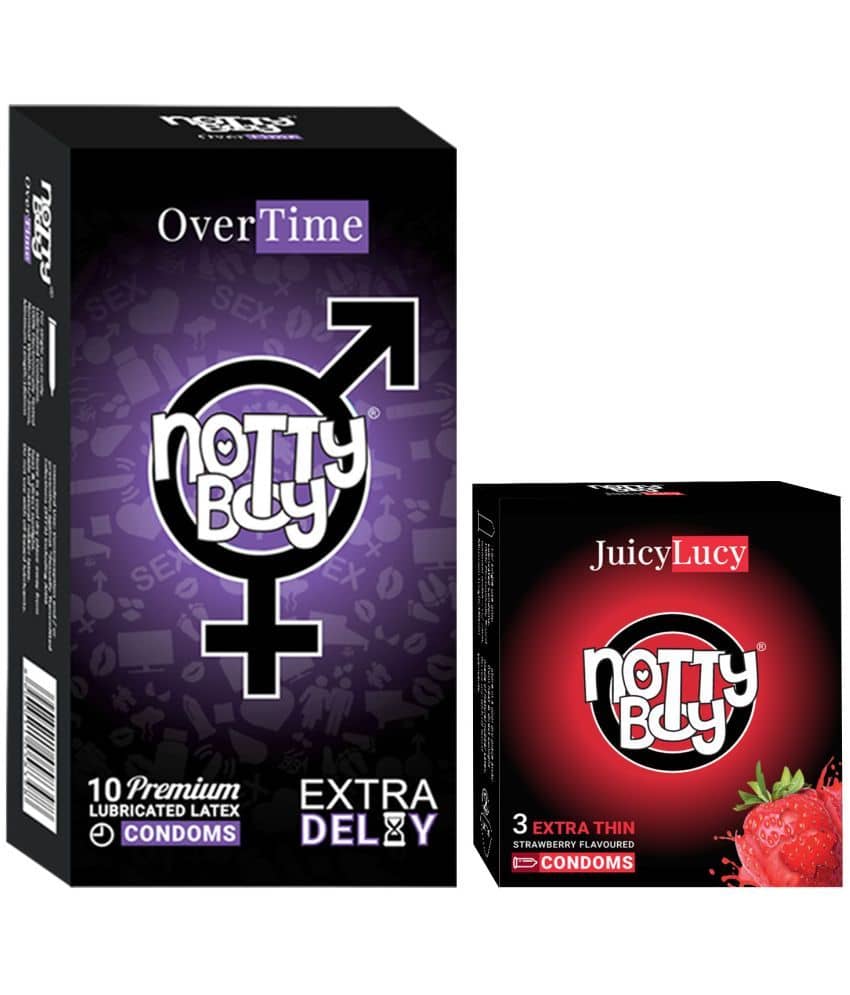 NottyBoy Strawberry Flavoured and Over Time Long Lasting Condoms - (Set of 2, 13 Pieces)