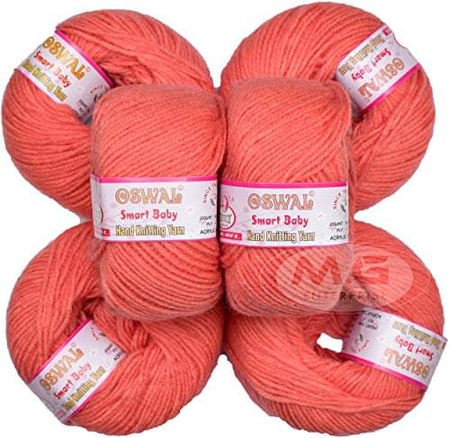     			Oswal 100% Acrylic Wool Salmon (6 pc) Smart Baby 4 ply Wool Ball Hand Knitting Wool/Art Craft Soft Fingering Crochet Hook Yarn, Needle Knitting Yarn Thread Dyed