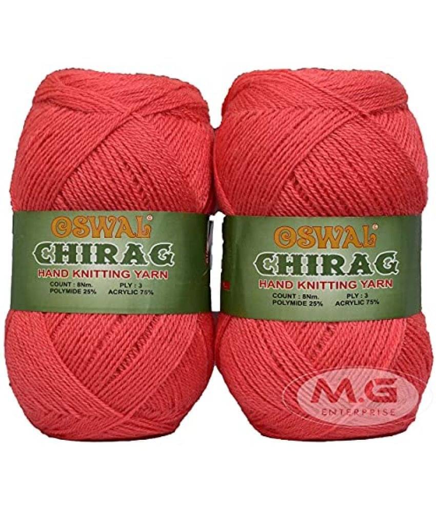     			Oswal Chirag Light Red (200 gm) Wool Ball Hand Knitting Wool/Art Craft Soft Fingering Crochet Hook Yarn, Needle Knitting Yarn Thread Dyed EGI