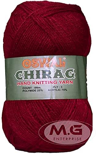     			Oswal Chirag Mehroon (200 gm) Wool Ball Hand Knitting Wool/Art Craft Soft Fingering Crochet Hook Yarn, Needle Knitting Yarn Thread Dyed EA