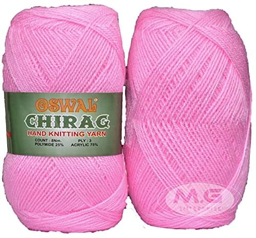     			Oswal Chirag Pink (200 gm) Wool Ball Hand Knitting Wool/Art Craft Soft Fingering Crochet Hook Yarn, Needle Knitting Yarn Thread Dyed BG