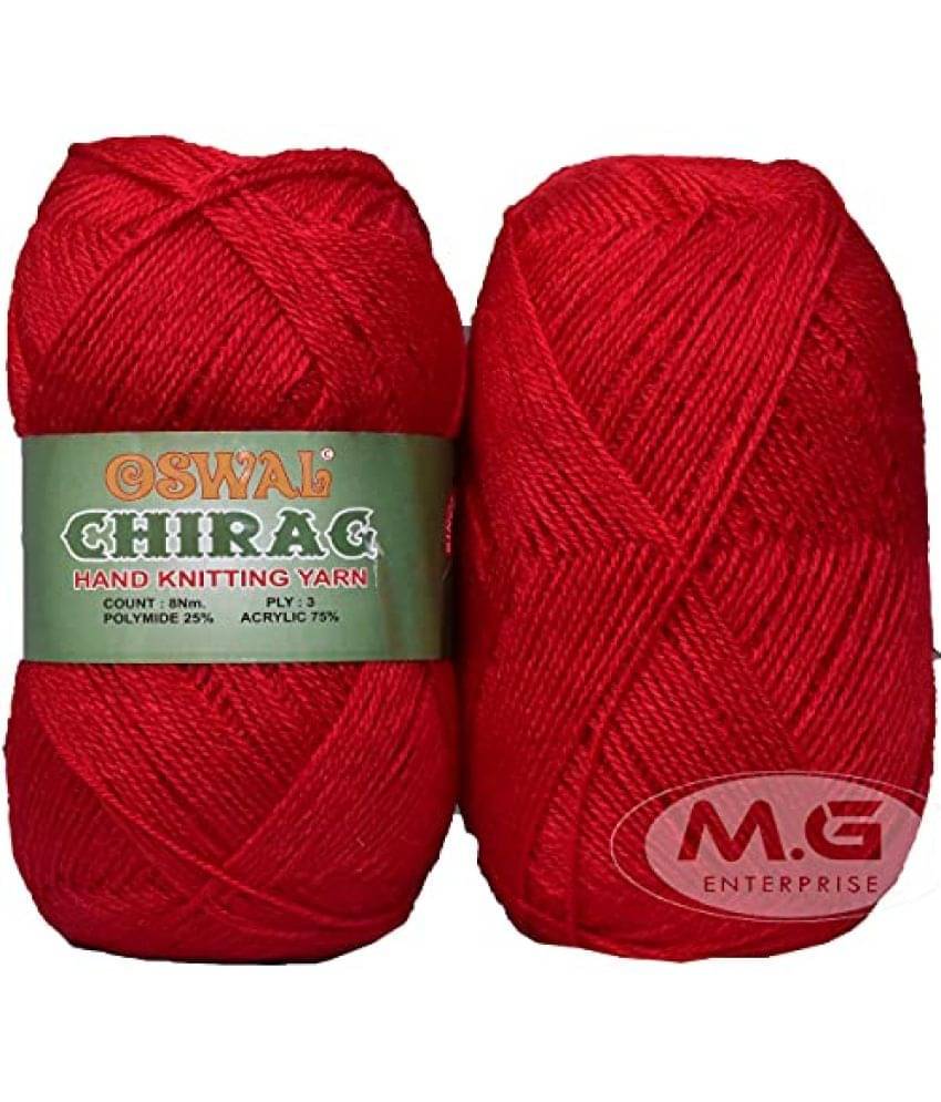     			Oswal Chirag Red (200 gm) Wool Ball Hand Knitting Wool/Art Craft Soft Fingering Crochet Hook Yarn, Needle Knitting Yarn Thread Dyed DI