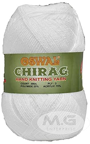     			Oswal Chirag White (200 gm) Wool Ball Hand Knitting Wool/Art Craft Soft Fingering Crochet Hook Yarn, Needle Knitting Yarn Thread Dyed EGE