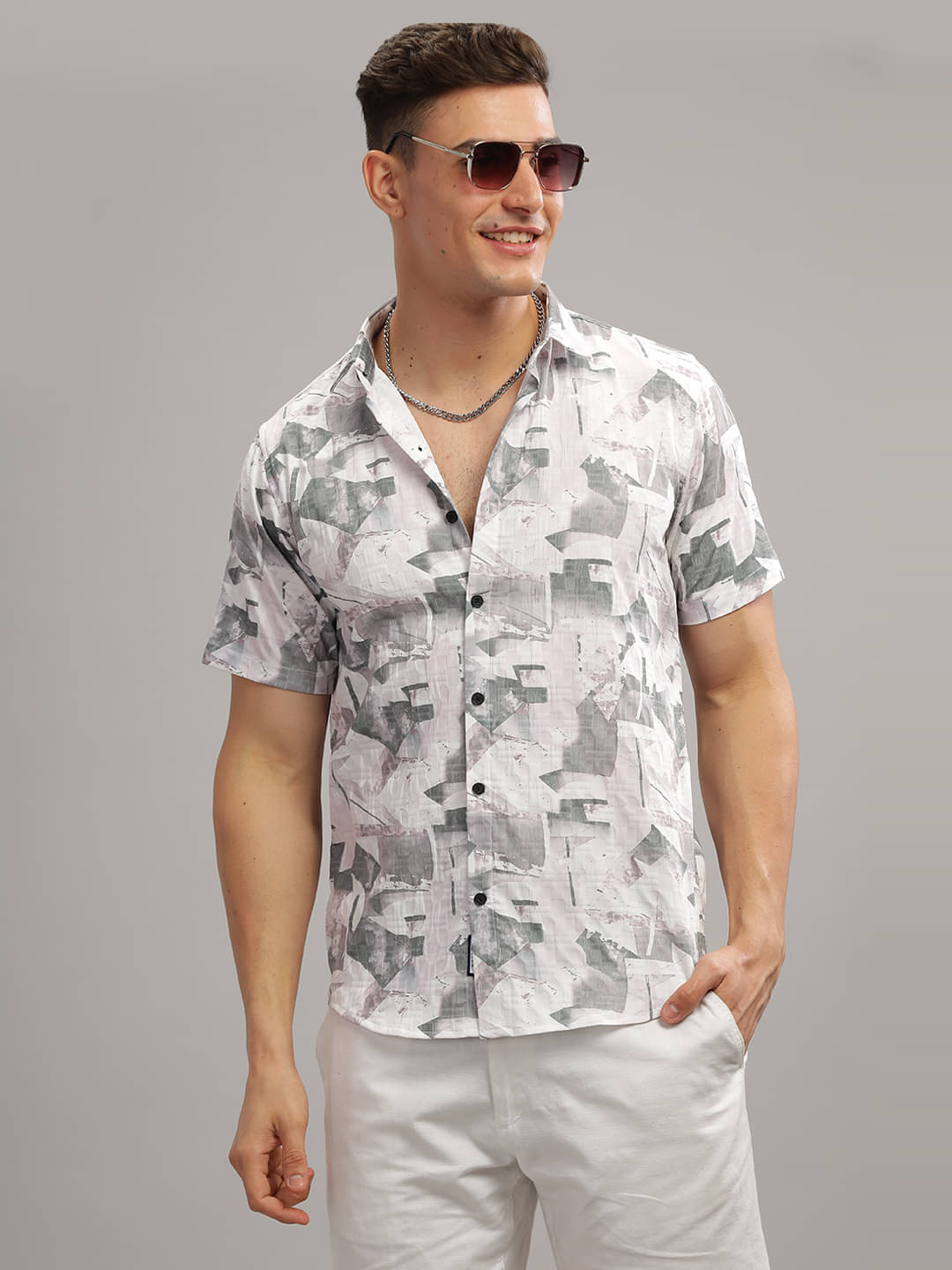     			Paul Street Cotton Blend Slim Fit Printed Half Sleeves Men's Casual Shirt - Grey ( Pack of 1 )