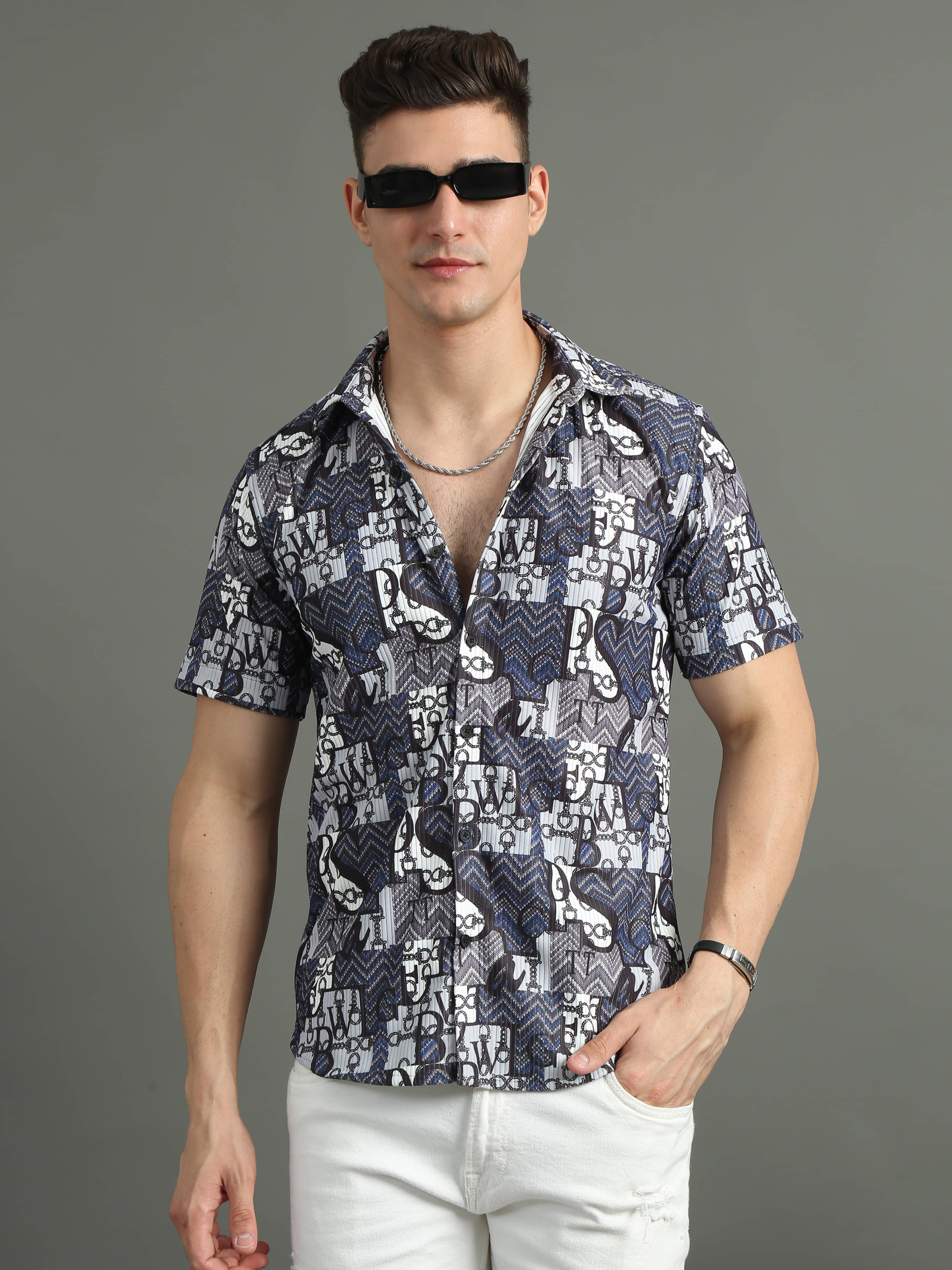 Paul Street Polyester Slim Fit Printed Half Sleeves Men's Casual Shirt - Blue ( Pack of 1 )