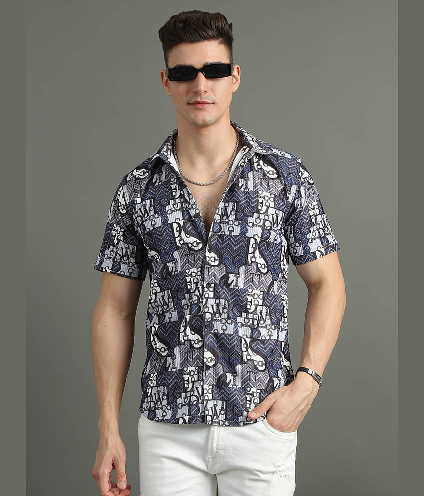 Paul Street Polyester Slim Fit Printed Half Sleeves Men's Casual Shirt - Blue ( Pack of 1 )