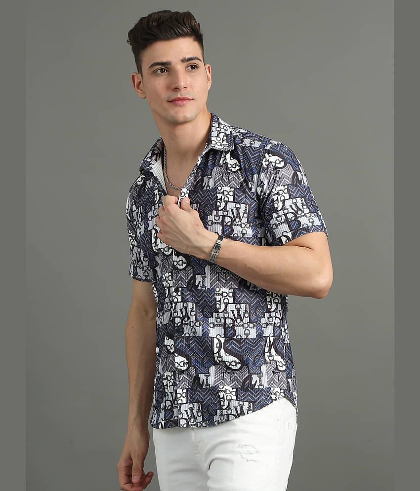 Paul Street Polyester Slim Fit Printed Half Sleeves Men's Casual Shirt - Blue ( Pack of 1 )