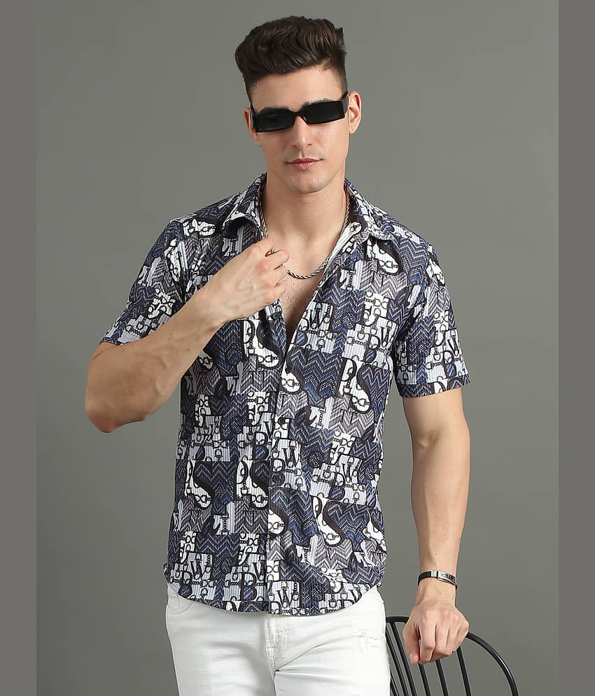 Paul Street Polyester Slim Fit Printed Half Sleeves Men's Casual Shirt - Blue ( Pack of 1 )