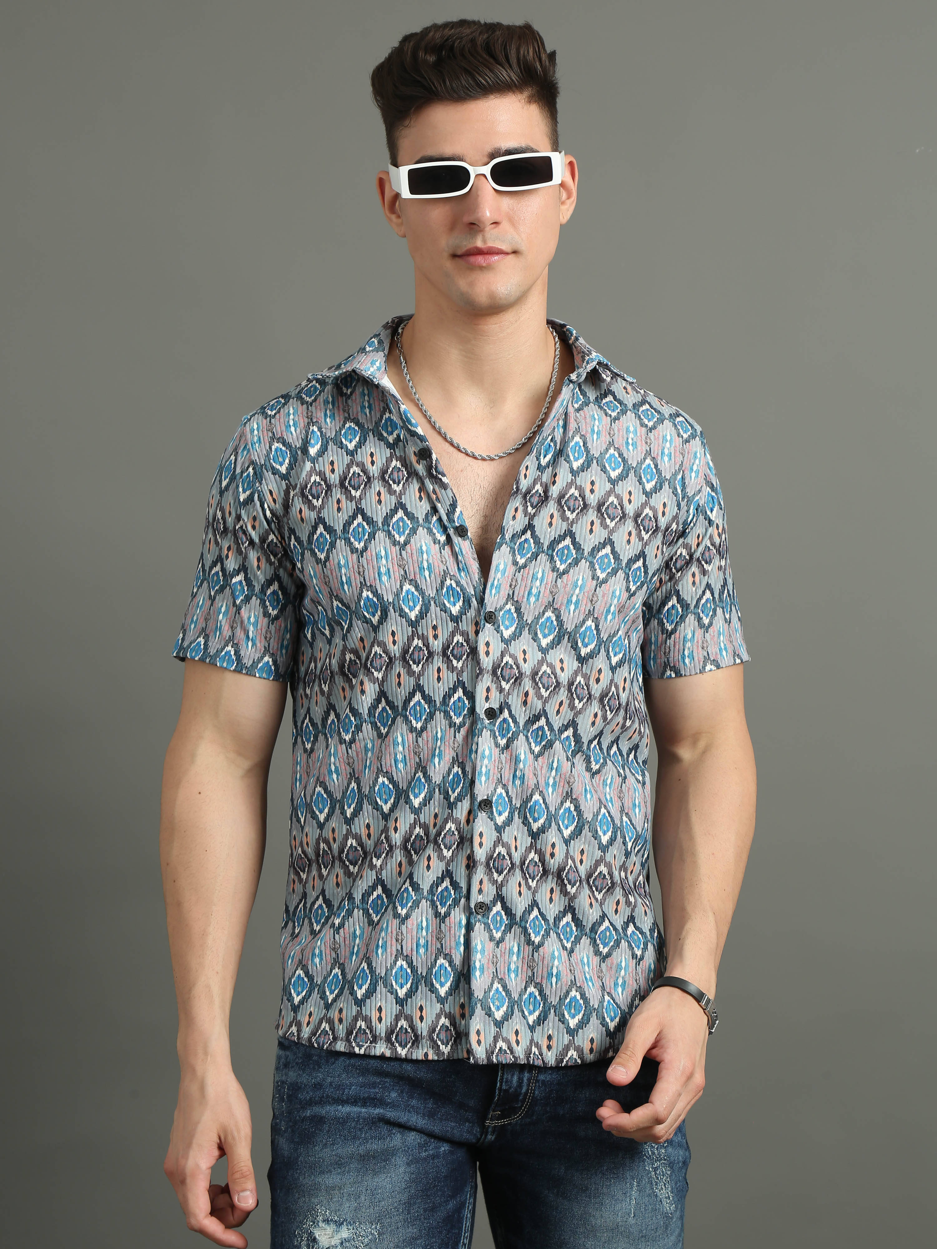    			Paul Street Polyester Slim Fit Printed Half Sleeves Men's Casual Shirt - Blue ( Pack of 1 )