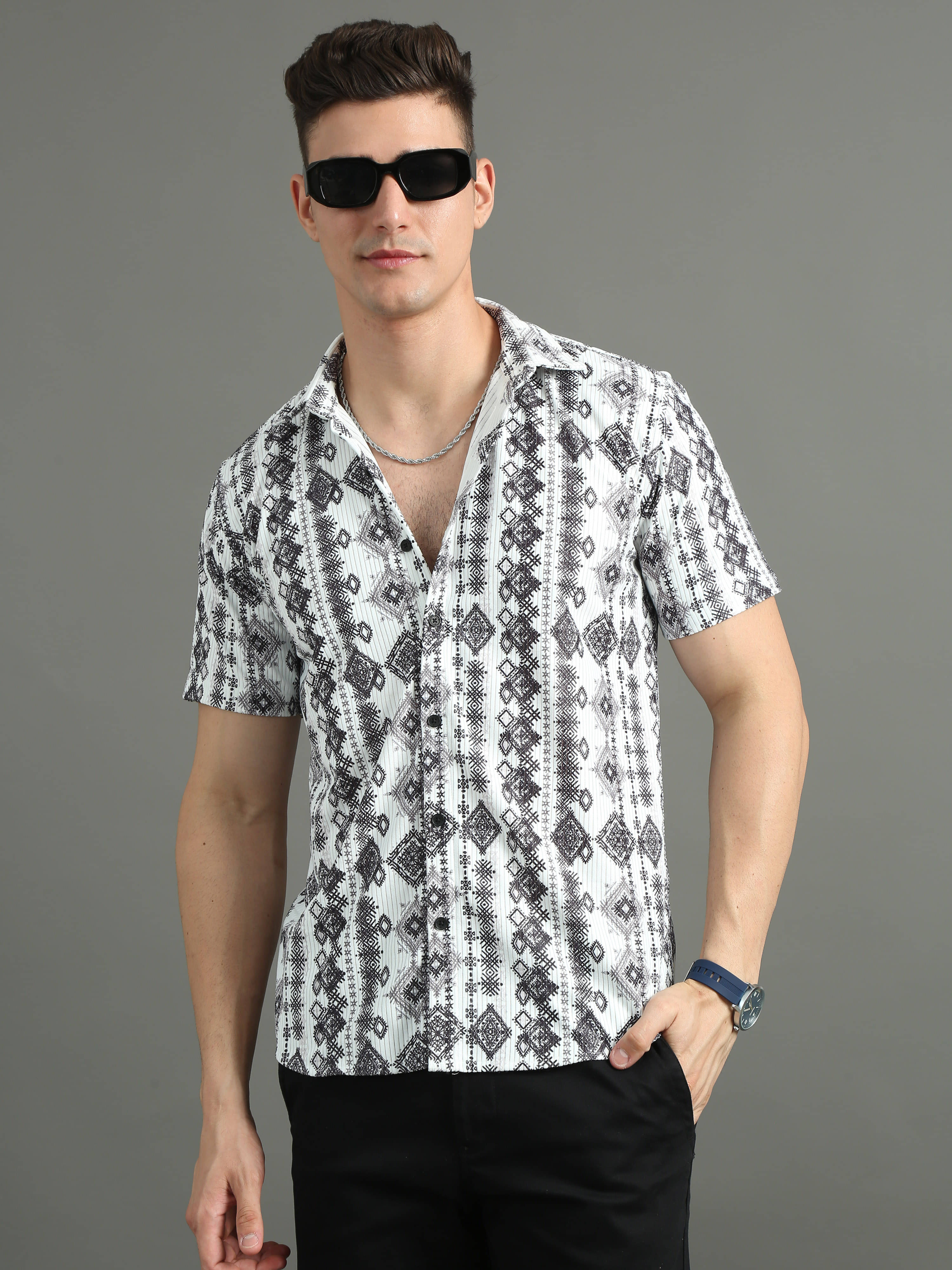     			Paul Street Polyester Slim Fit Printed Half Sleeves Men's Casual Shirt - White ( Pack of 1 )