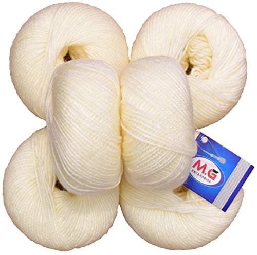     			SIMI ENTERPRISE 100% Acrylic Wool Buttery Cream (6 pc) Baby Soft 4 ply Wool Ball Hand Knitting Wool/Art Craft Soft Fingering Crochet Hook Yarn, Needle Knitting Yarn Thread Dyed
