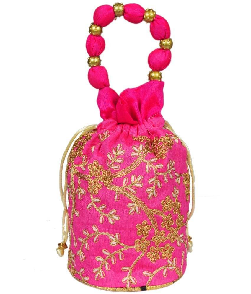     			SUNESH CREATION Magenta Silk Potli
