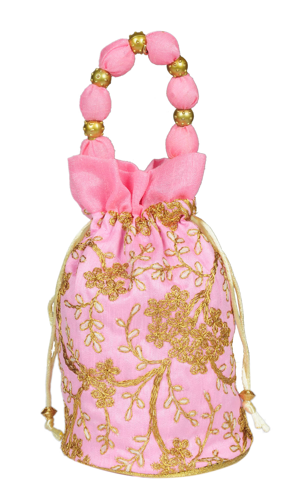     			SUNESH CREATION Pink Silk Potli