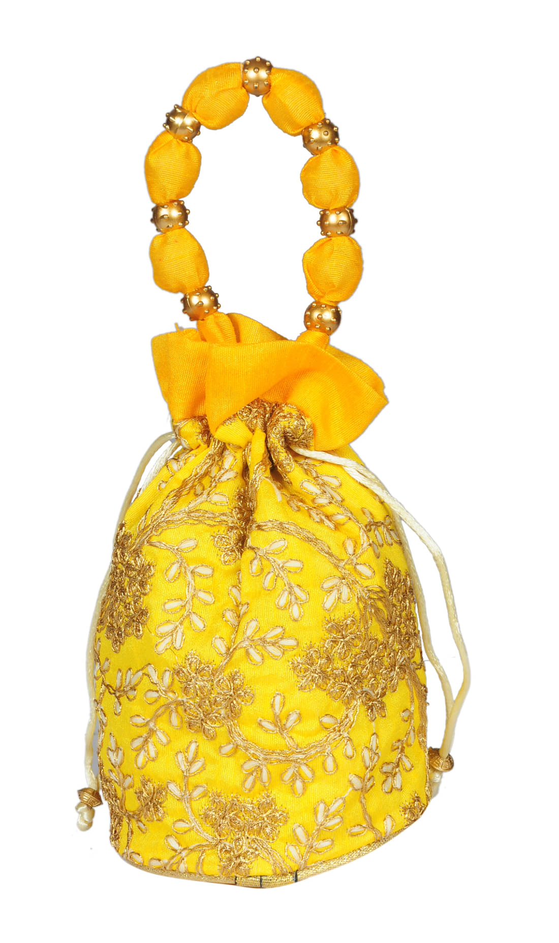     			SUNESH CREATION Yellow Silk Potli