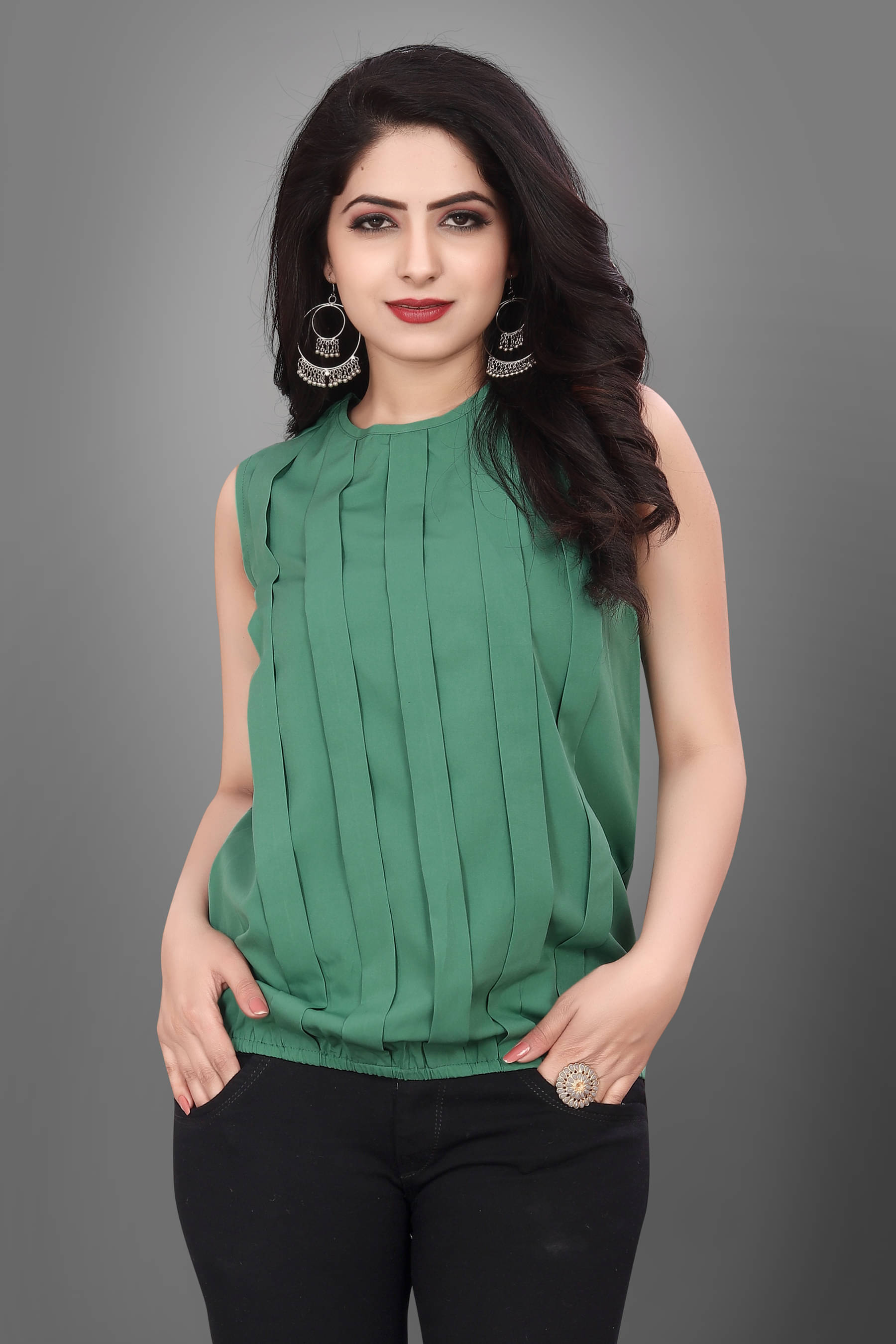 SUR-T Green Crepe Women's Regular Top ( Pack of 1 ) SUR-T Green Crepe Women's Regular Top ( Pack of 1 )