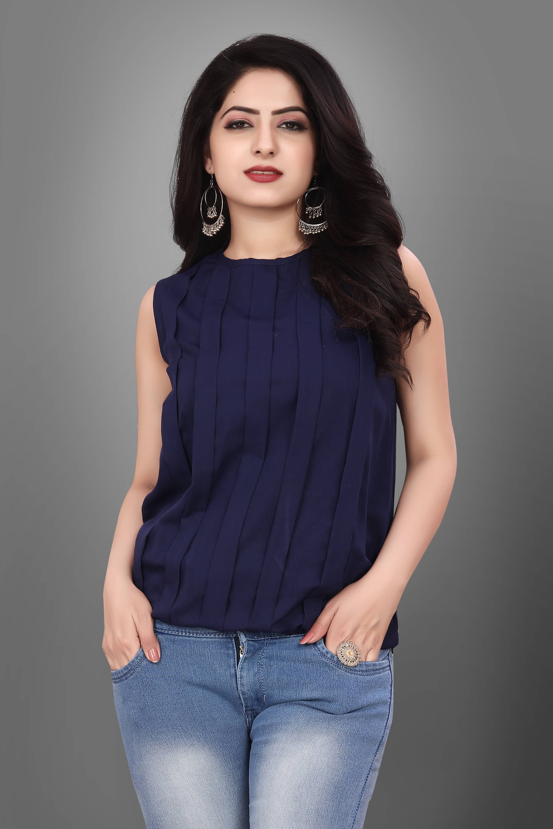     			SUR-T Navy Blue Crepe Women's Regular Top ( Pack of 1 )