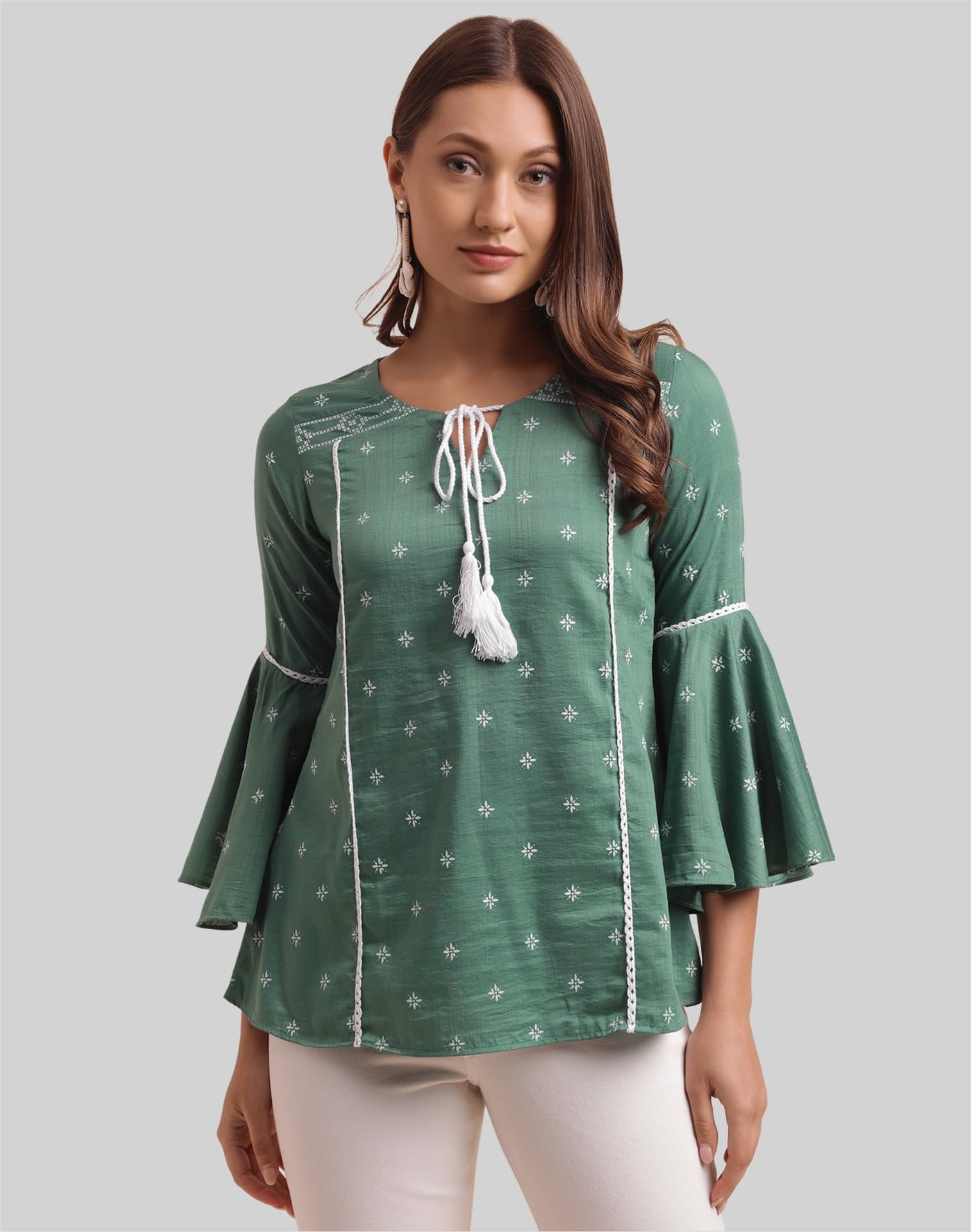     			Skylee Chiffon Printed A-line Women's Kurti - Green ( Pack of 1 )