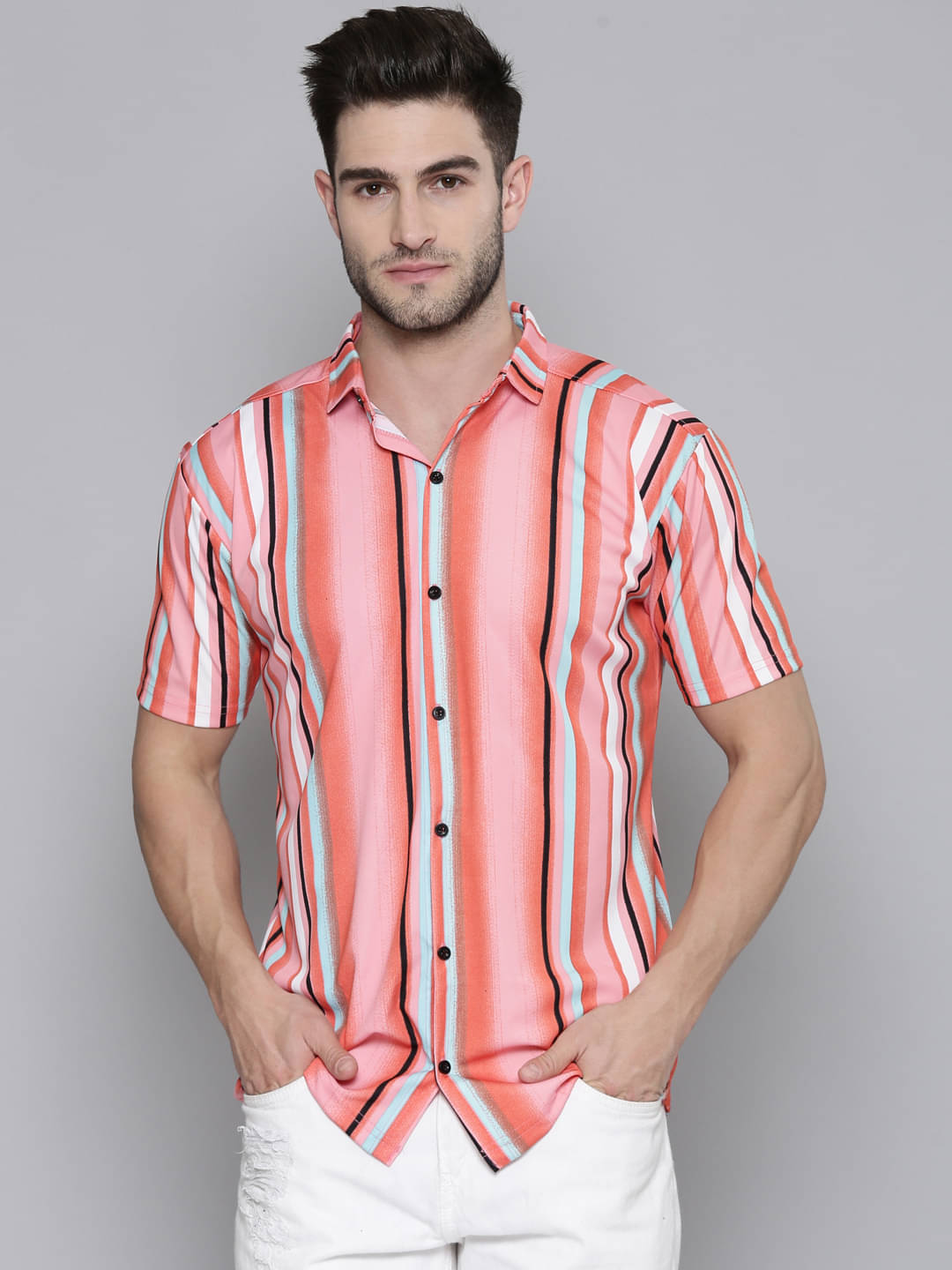     			Smartees Polyester Regular Fit Printed Half Sleeves Men's Casual Shirt - Peach ( Pack of 1 )