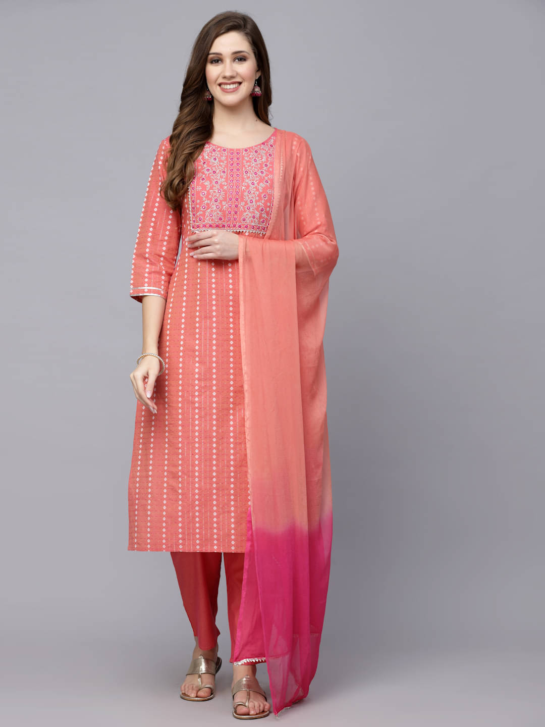 Stylum Cotton Blend Embroidered Kurti With Pants Women's Stitched Salwar Suit - Peach ( Pack of 1 ) Stylum Cotton Blend Embroidered Kurti With Pants Women's Stitched Salwar Suit - Peach ( Pack of 1 )
